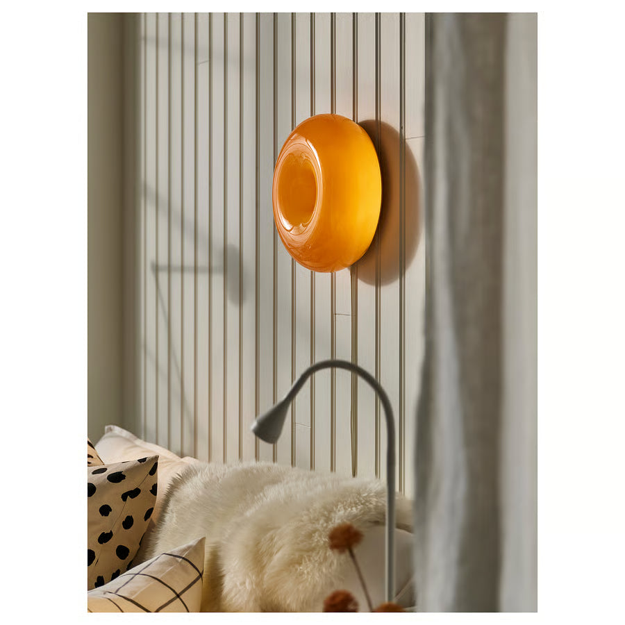 LED table/wall lamp, orange glass/round, 30 cm (12 ")