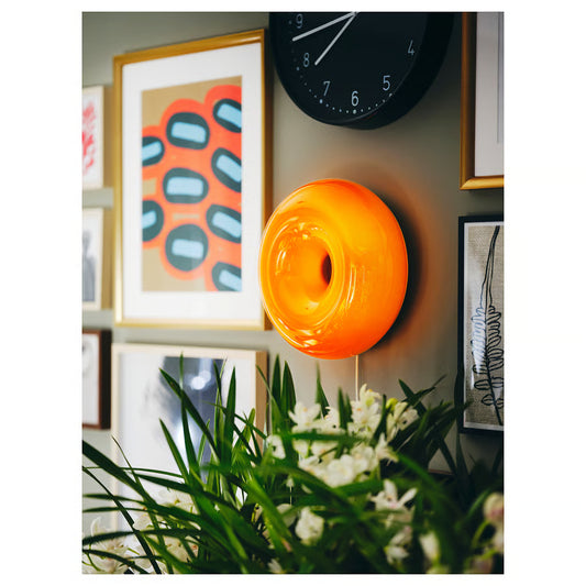 LED table/wall lamp, orange glass/round, 30 cm (12 ")